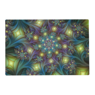 Illuminated Abstract Shiny Teal Purple Fractal Art Placemat