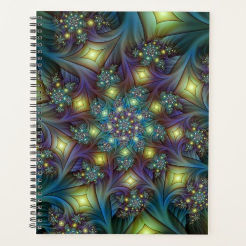 Illuminated Abstract Shiny Teal Purple Fractal Art Planner