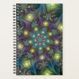 Illuminated Abstract Shiny Teal Purple Fractal Art Planner