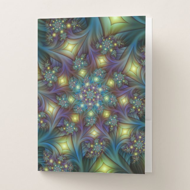 Illuminated Abstract Shiny Teal Purple Fractal Art Pocket Folder (Front)