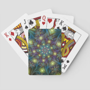 Illuminated Abstract Shiny Teal Purple Fractal Art Poker Cards