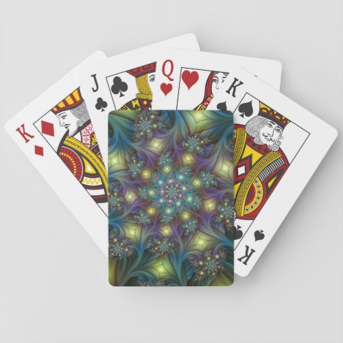 Illuminated Abstract Shiny Teal Purple Fractal Art Poker Cards