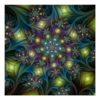 Illuminated Abstract Shiny Teal Purple Fractal Art