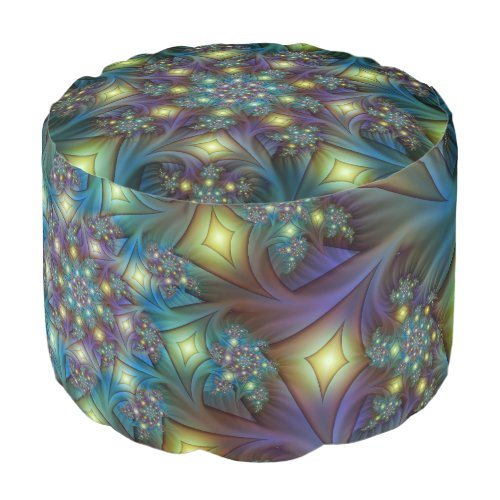 Illuminated Abstract Shiny Teal Purple Fractal Art Pouf