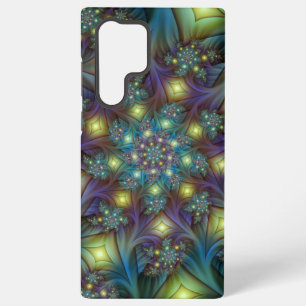 Illuminated Abstract Shiny Teal Purple Fractal Art Samsung Galaxy S22 Ultra Case