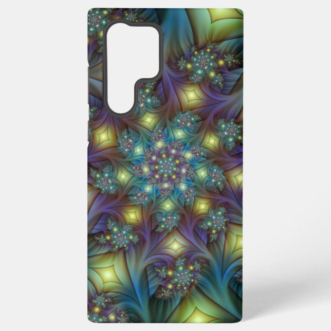 Illuminated Abstract Shiny Teal Purple Fractal Art Samsung Galaxy Case (Back)