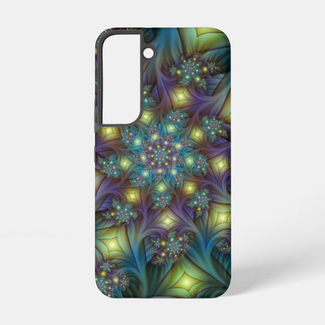 Illuminated Abstract Shiny Teal Purple Fractal Art Samsung Galaxy Case (Back)