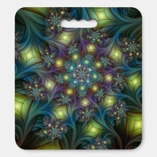 Illuminated Abstract Shiny Teal Purple Fractal Art Seat Cushion