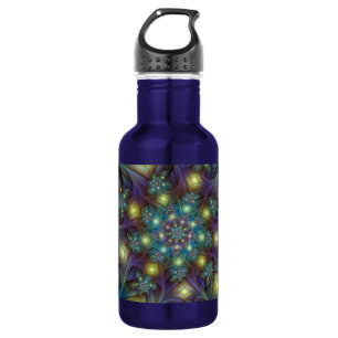 Illuminated Abstract Shiny Teal Purple Fractal Art Stainless Steel Water Bottle