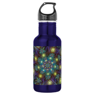 Illuminated Abstract Shiny Teal Purple Fractal Art Stainless Steel Water Bottle