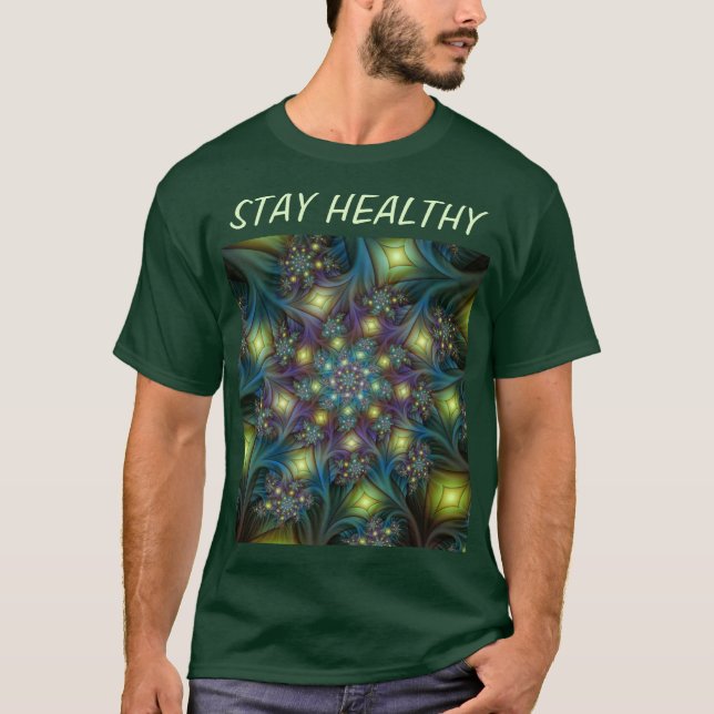 Illuminated Abstract Shiny Teal Purple Fractal Art T-Shirt (Front)