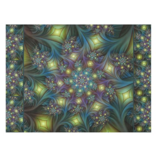 Illuminated Abstract Shiny Teal Purple Fractal Art Tablecloth