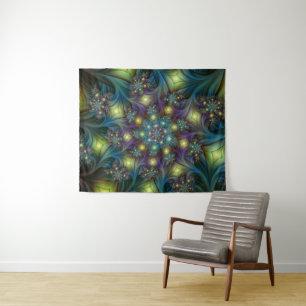 Illuminated Abstract Shiny Teal Purple Fractal Art Tapestry