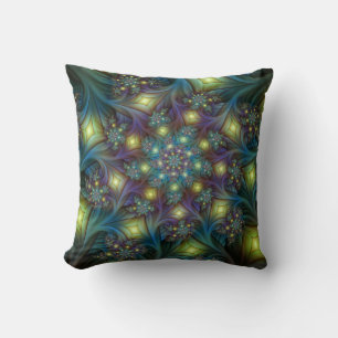 Illuminated Abstract Shiny Teal Purple Fractal Art Throw Pillow