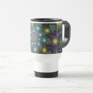 Illuminated Abstract Shiny Teal Purple Fractal Art Travel Mug