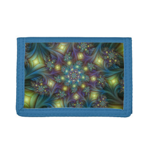 Illuminated Abstract Shiny Teal Purple Fractal Art Tri-fold Wallet