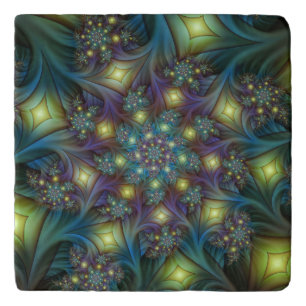 Illuminated Abstract Shiny Teal Purple Fractal Art Trivet