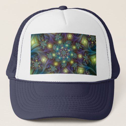 Illuminated Abstract Shiny Teal Purple Fractal Art Trucker Hat