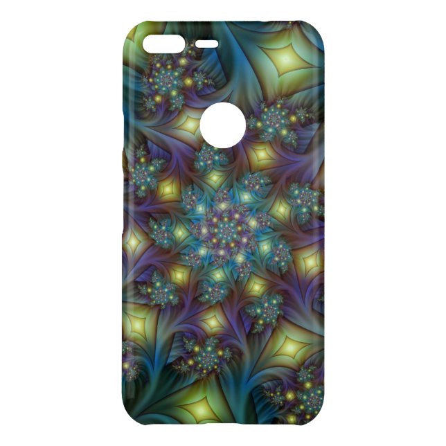 Illuminated Abstract Shiny Teal Purple Fractal Art Uncommon Google Pixel XL Case (Back)