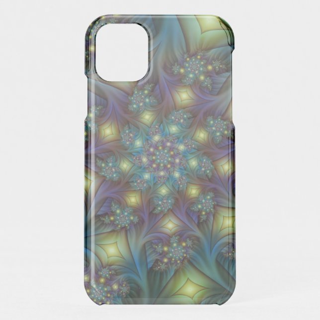Illuminated Abstract Shiny Teal Purple Fractal Art Uncommon iPhone Case (Back)