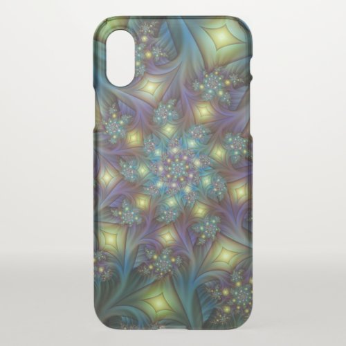 Illuminated Abstract Shiny Teal Purple Fractal Art iPhone X Case