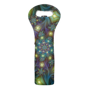 Illuminated Abstract Shiny Teal Purple Fractal Art Wine Bag