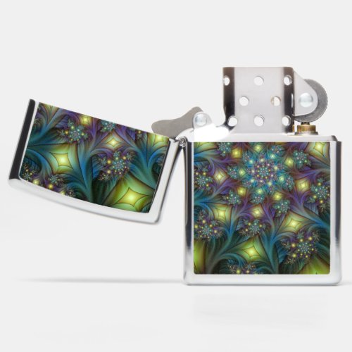 Illuminated Abstract Shiny Teal Purple Fractal Art Zippo Lighter