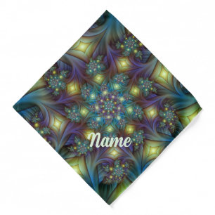 Illuminated Abstract Shiny Teal Purple Fractal Pet Bandana