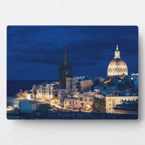 Illuminated at night Valletta old town and harbor Plaque