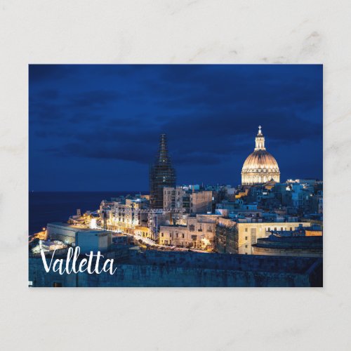 Illuminated at night Valletta old town and harbor Postcard