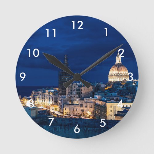 Illuminated at night Valletta old town and harbor Round Clock