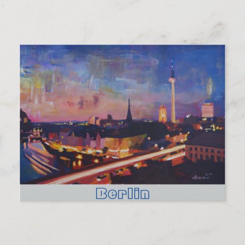 Illuminated Berlin Skyline at Dusk Postcard