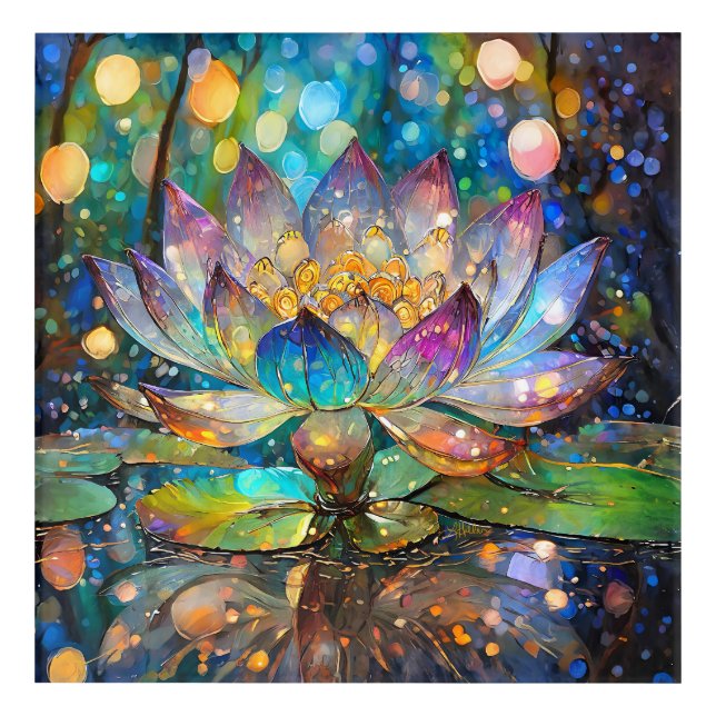 Illuminated Blooming Lotus Flower Acrylic Print (Front)