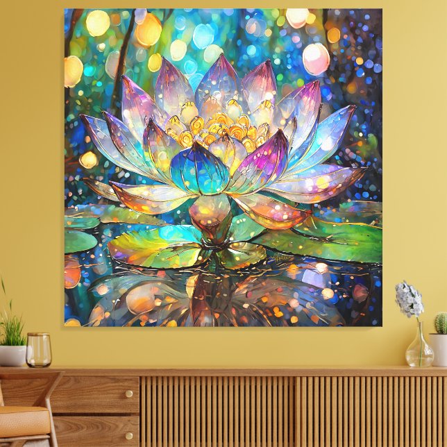 Illuminated Blooming Lotus Flower Canvas Print (Insitu(LivingRoom))