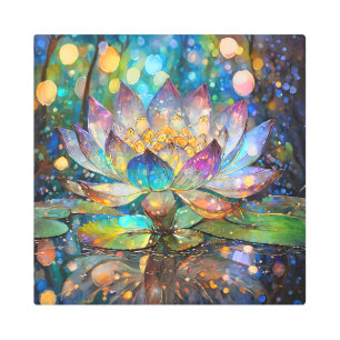 Illuminated Blooming Lotus Flower Metal Print