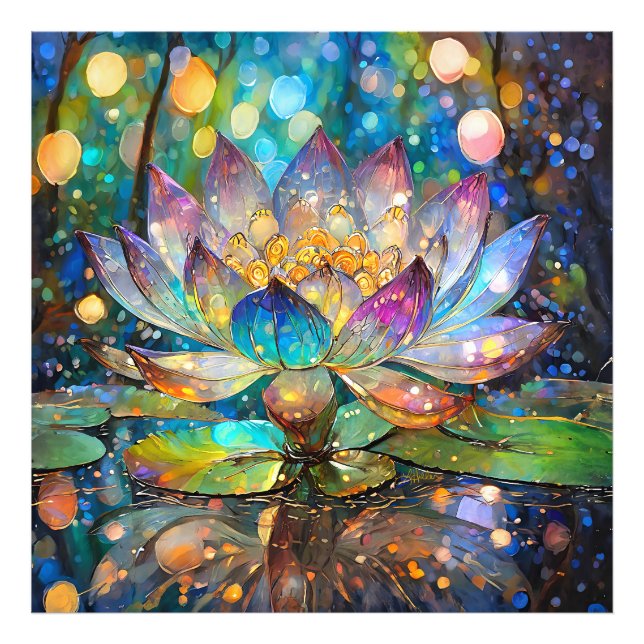 Illuminated Blooming Lotus Flower Photo Print (Front)