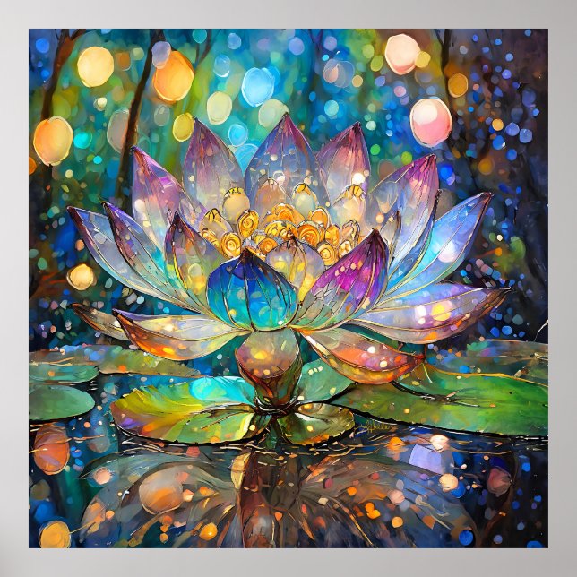 Illuminated Blooming Lotus Flower Poster (Front)