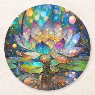 Illuminated Blooming Lotus Flower Round Paper Coaster