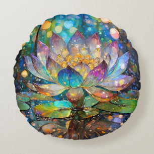 Illuminated Blooming Lotus Flower Round Pillow