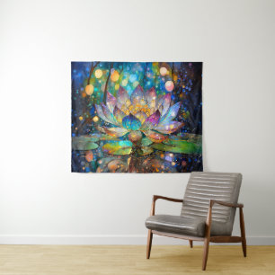 Illuminated Blooming Lotus Flower Tapestry