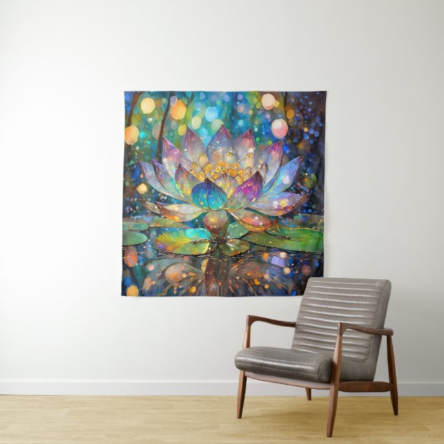 Illuminated Blooming Lotus Flower Tapestry (In Situ)