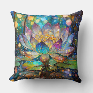 Illuminated Blooming Lotus Flower Throw Pillow