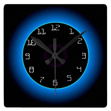 Illuminated Blue/Aqua on Black> Wall Clock