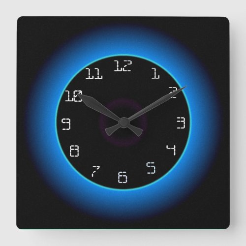 Illuminated BlueAqua on Black Wall Clock