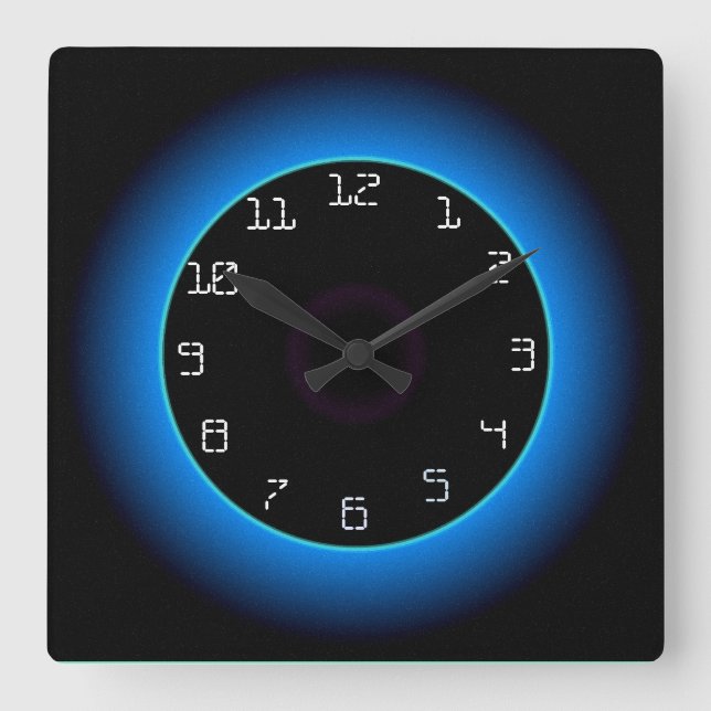 Illuminated Blue/Aqua on Black> Wall Clock (Front)