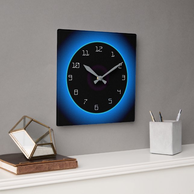 Illuminated Blue/Aqua on Black> Wall Clock (Office)