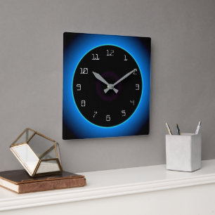 Illuminated Blue/Aqua on Black> Wall Clock