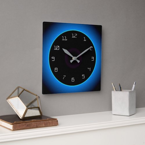 Illuminated BlueAqua on Black Wall Clock