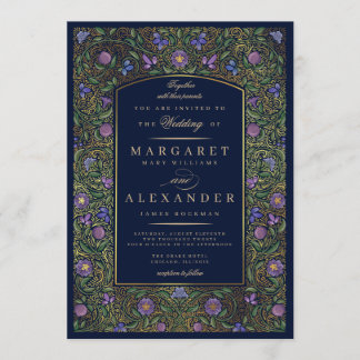 Illuminated Border Wedding Invitation / Faux Gold