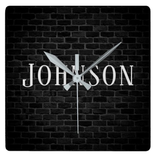 illuminated brick wall with family name square wall clock